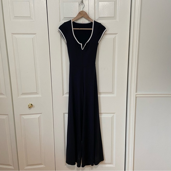 Free People Movement Pipe Dream Black White Wide Leg Open Back Jumpsuit Onesie - Picture 4 of 9